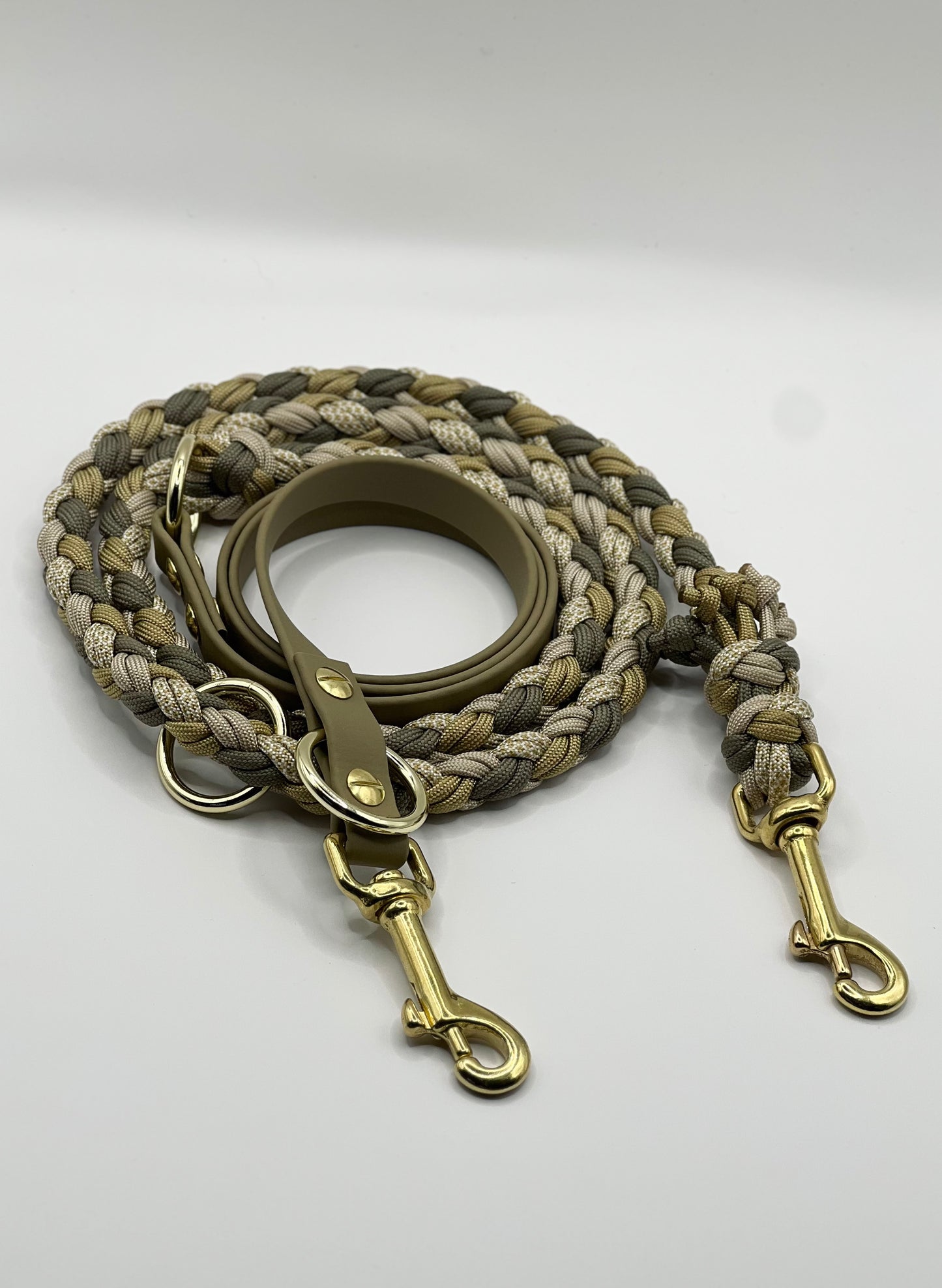 Hundeleine Paracord x BioThane®️ »Khaki x Gold«