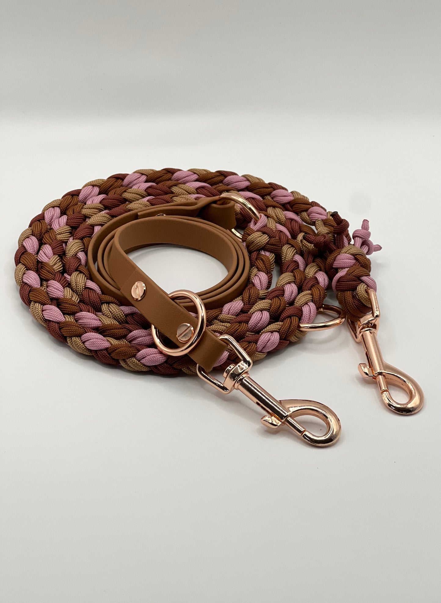 Hundeleine Paracord x BioThane®️ »Cognac x Rosa«