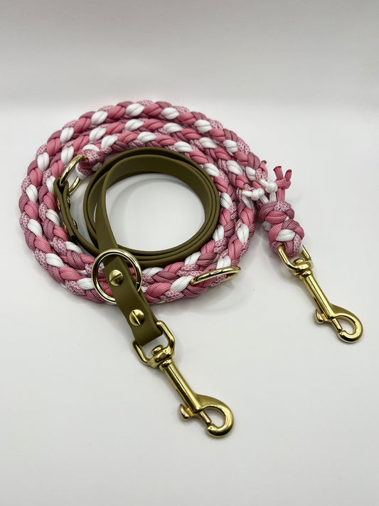 Hundeleine Paracord x BioThane®️ »Pistazie x Rosa«